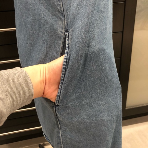 Chambray Zip Drop Shoulder Shirt Dress Pockets - Picture 4 of 13